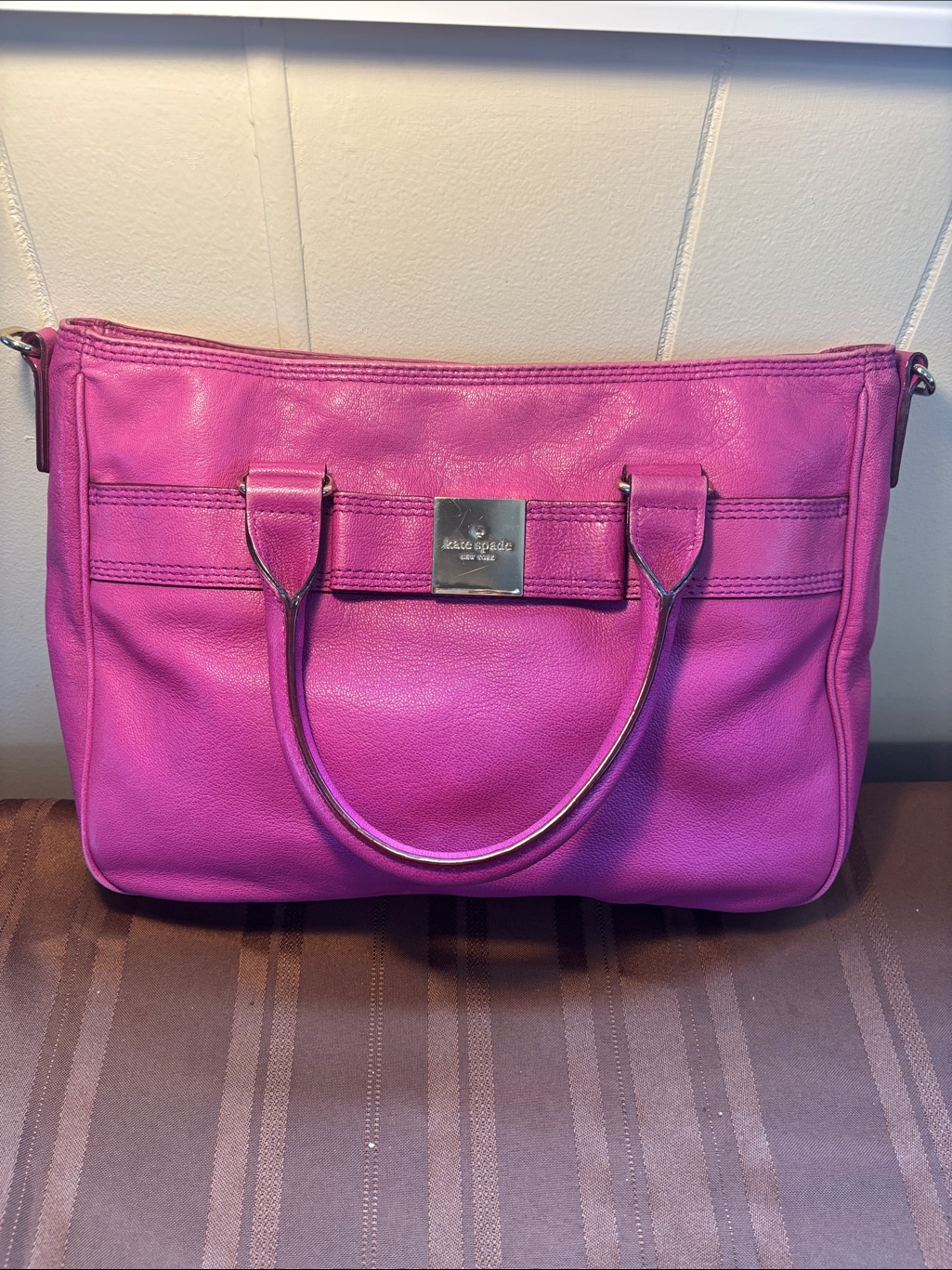 Kate Spade Vibrant Fuchsia Leather Satchel With Detachable Strap